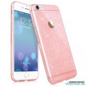 Чохол рожевий з блисками на Iphone 6 plus