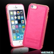 Чохол рожевий бампер зі шкірою на Iphone 5/5s